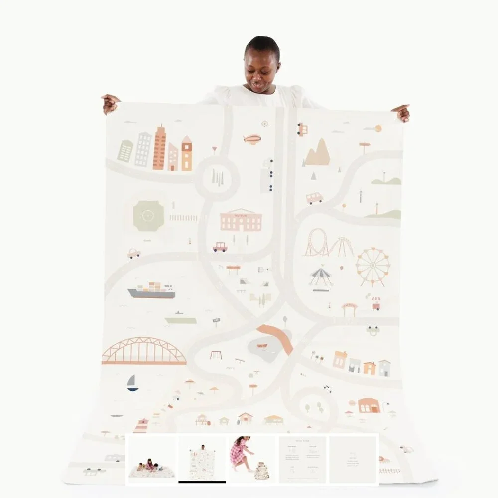 Kids Play Mat with City Map Design - White & Pastel